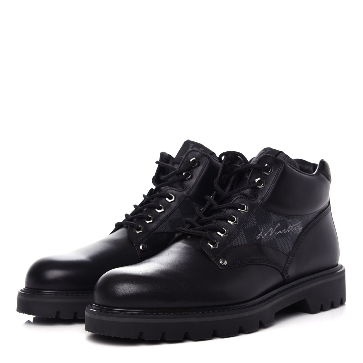 Louis Vuitton Calfskin Damier Graphite Oberkampf Ankle Boots 7.5 Black 3 of 10