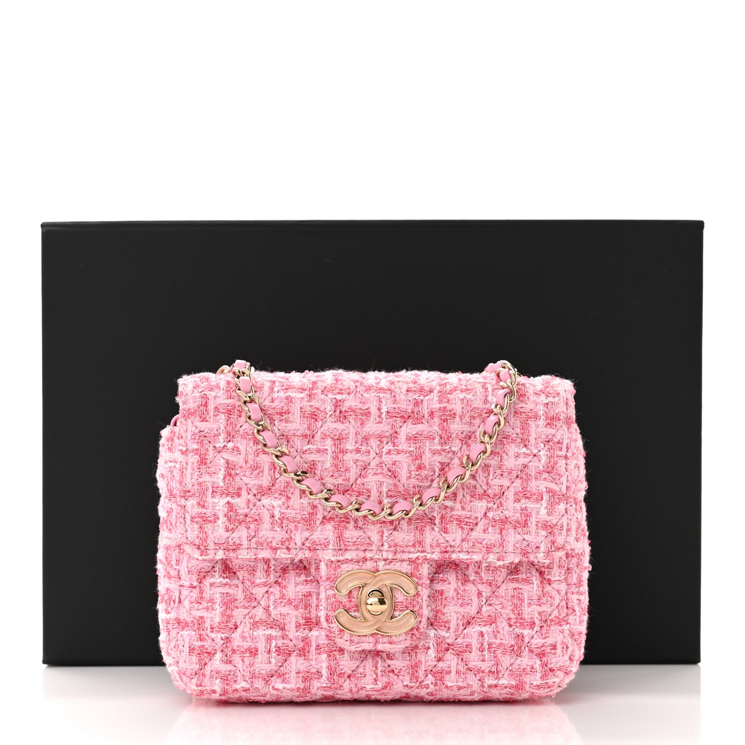 Chanel Tweed Resin Quilted Mini Heart Square Flap Pink White 11 of 11