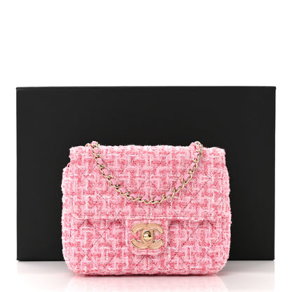 Chanel Tweed Resin Quilted Mini Heart Square Flap Pink White 11 of 11