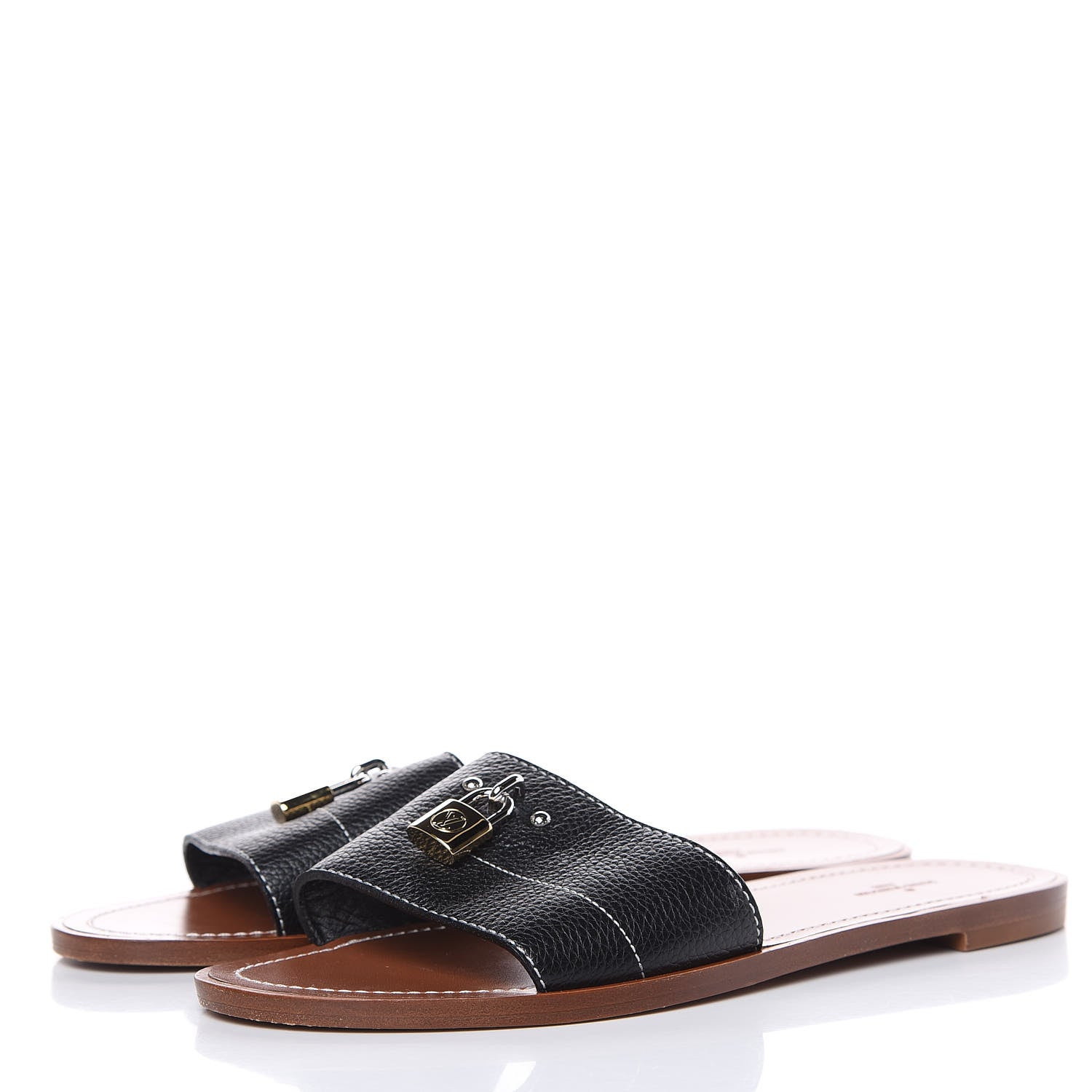 Louis Vuitton Calfskin Lockit Flat Sandals 40 Black 3 of 9