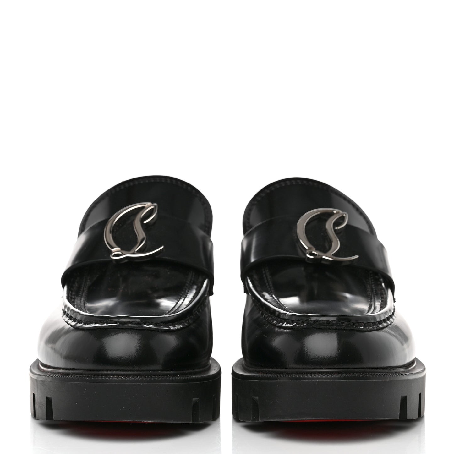 Patent Mens Medallion Flat Loafers 36 Black