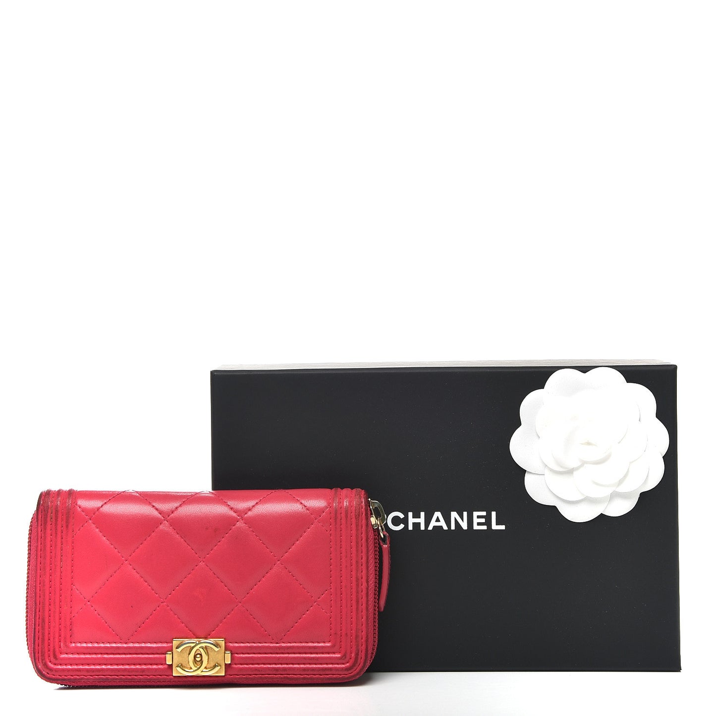 Lambskin Quilted Small Boy Zip Around Wallet Fuchsia