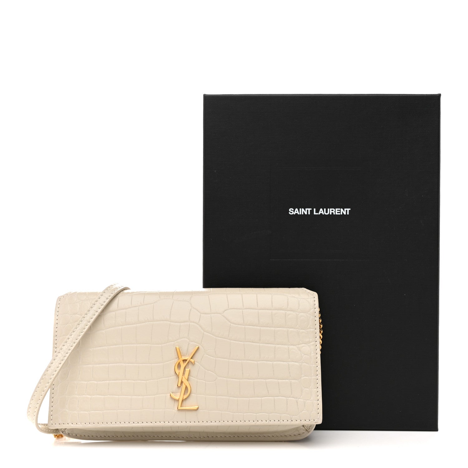 SAINT LAURENT サンローラン クロコダイル Saint Laurent Crocodile Embossed Monogram Phone Holder Crossbody