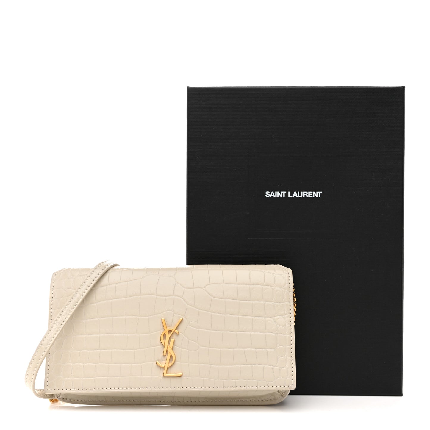 Crocodile Embossed Monogram Phone Holder Crossbody Crema Soft