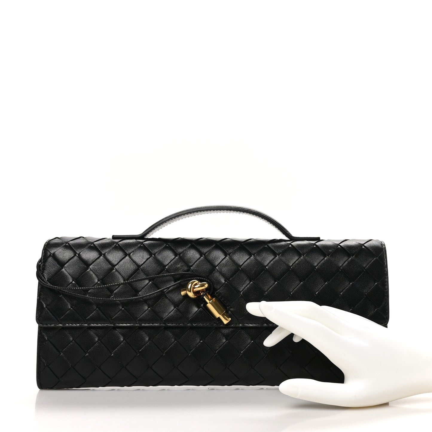 Nappa Intrecciato Long Andiamo Top Handle Clutch Black