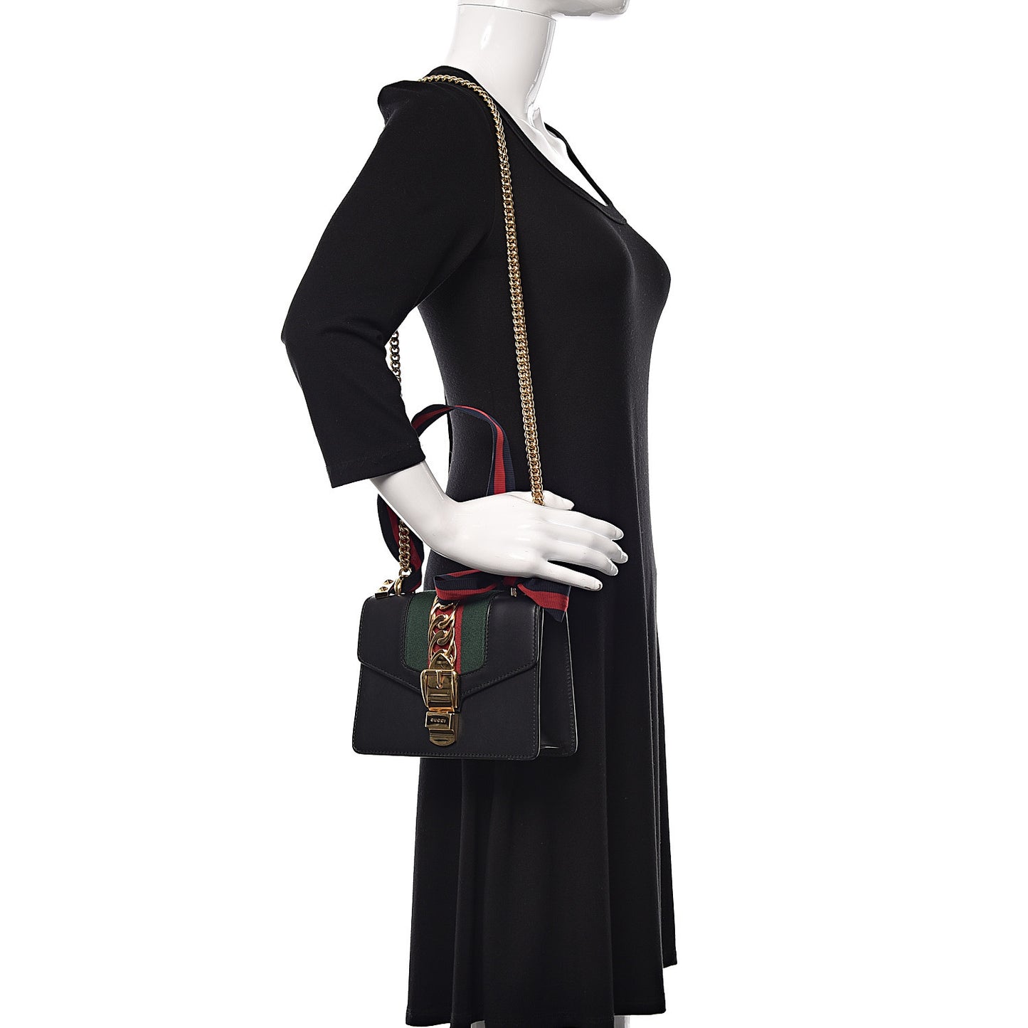 Calfskin Mini Sylvie Chain Shoulder Bag Black