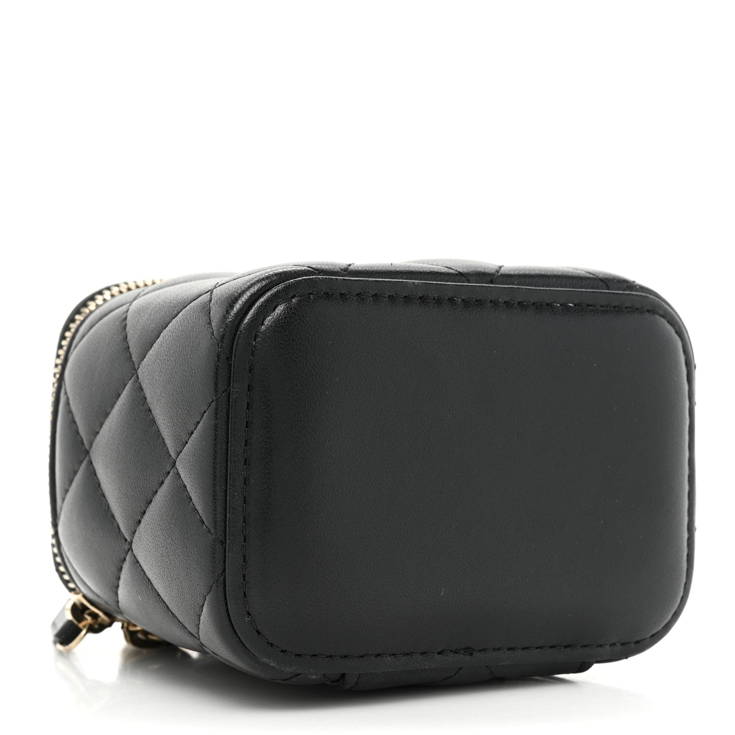Lambskin Quilted Top Handle Mini Vanity Case With Chain Black