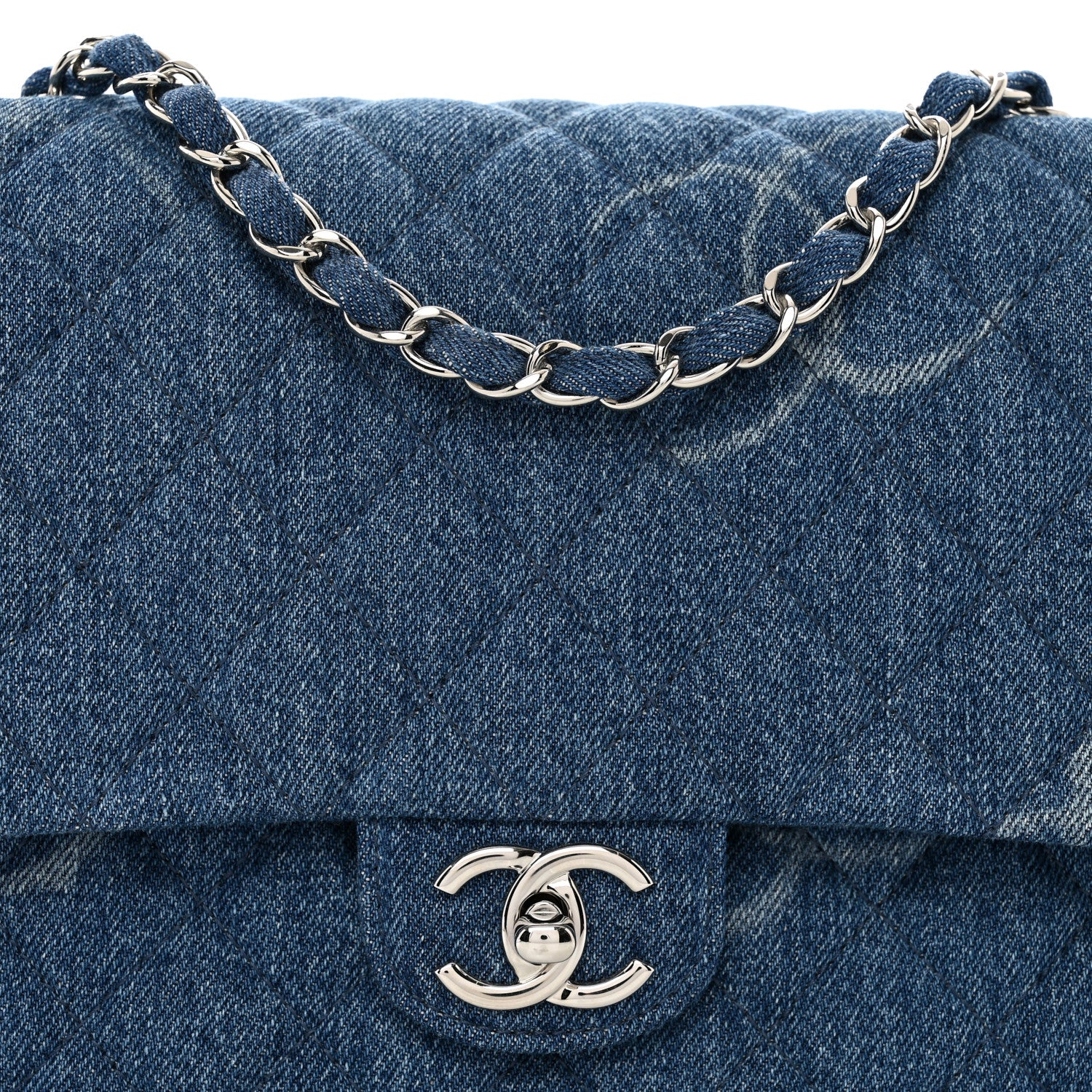 Chanel Denim Quilted CC Print Jumbo Single Flap Blue 5 of 10
