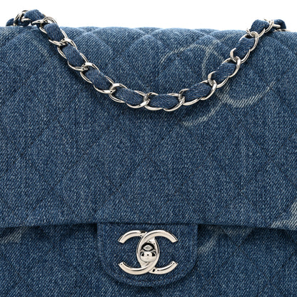 Chanel Denim Quilted CC Print Jumbo Single Flap Blue 5 of 10