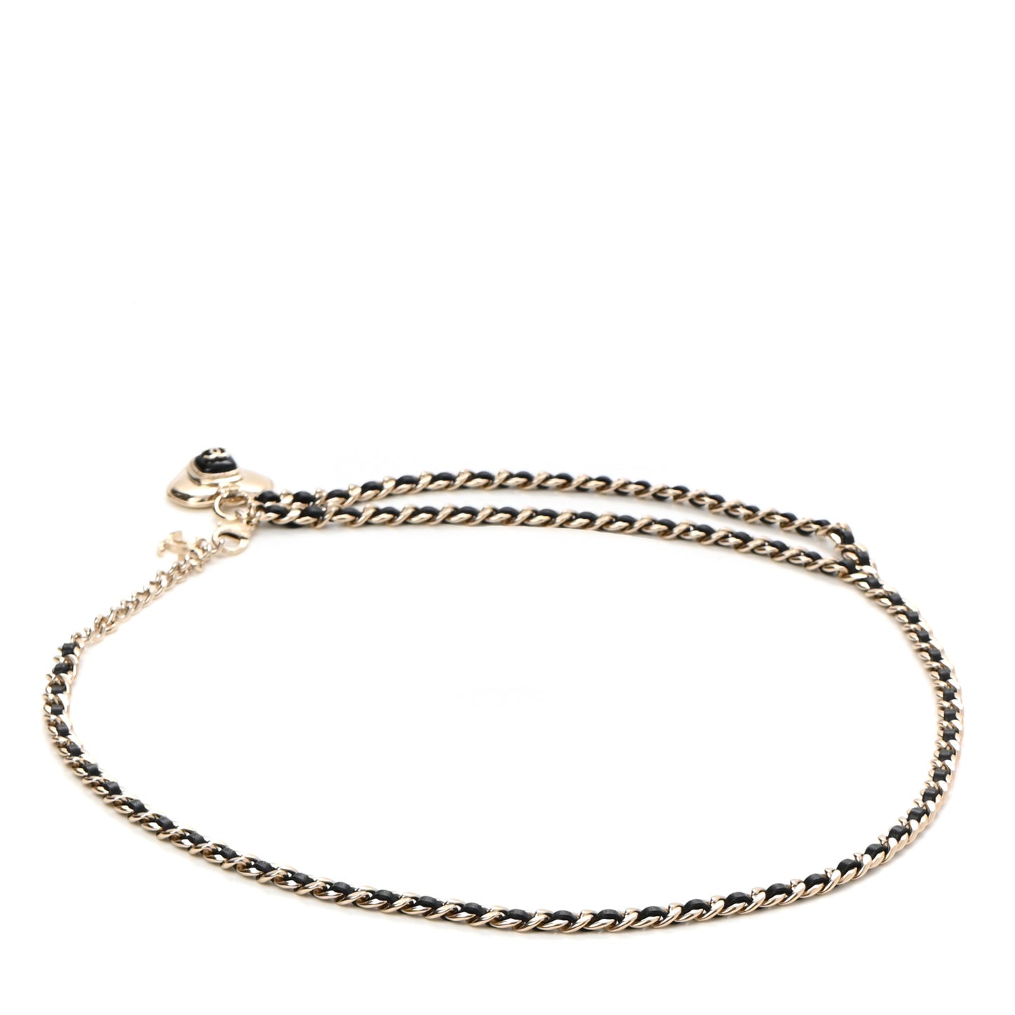 Lambskin Enamel CC Heart Chain Belt Black Gold