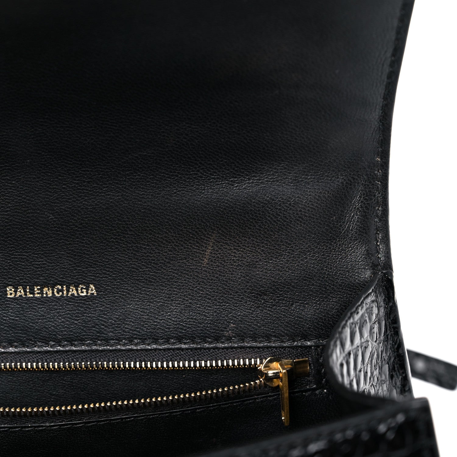 Balenciaga Shiny Calfskin Crocodile Embossed Small Hourglass Top Handle Bag Black 15 of 21
