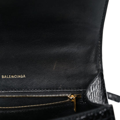 Balenciaga Shiny Calfskin Crocodile Embossed Small Hourglass Top Handle Bag Black 15 of 21