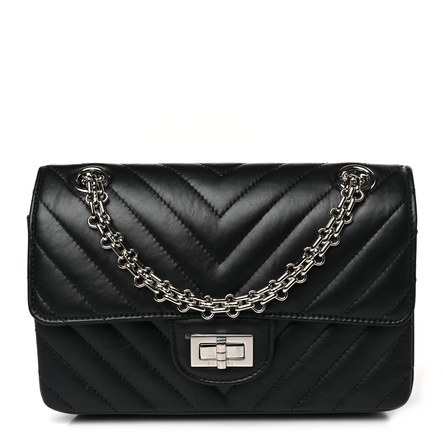 Chanel Aged Calfskin Chevron Quilted 2.55 Reissue Mini Flap Black 1 of 9