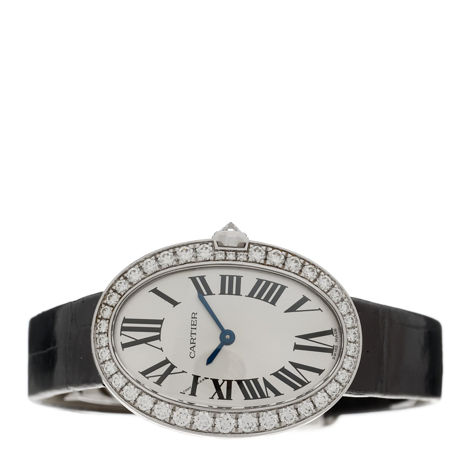 Cartier 18K White Gold Alligator Diamond Bezel 24mm Baignoire Quartz Watch 2 of 4