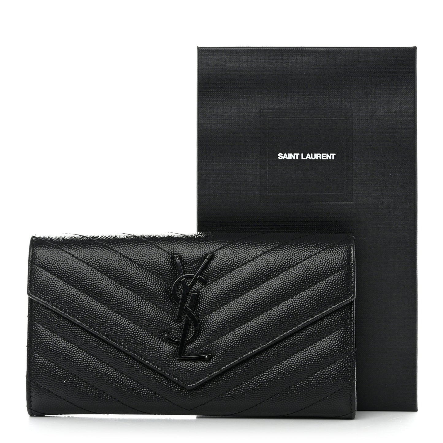 Grain De Poudre Matelasse Chevron Monogram Flap Wallet Black