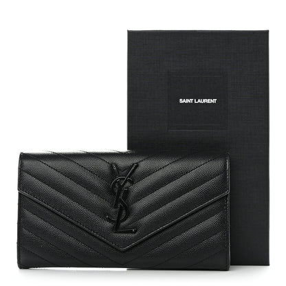 Saint Laurent Grain De Poudre Matelasse Chevron Monogram Flap Wallet Black 8 of 8