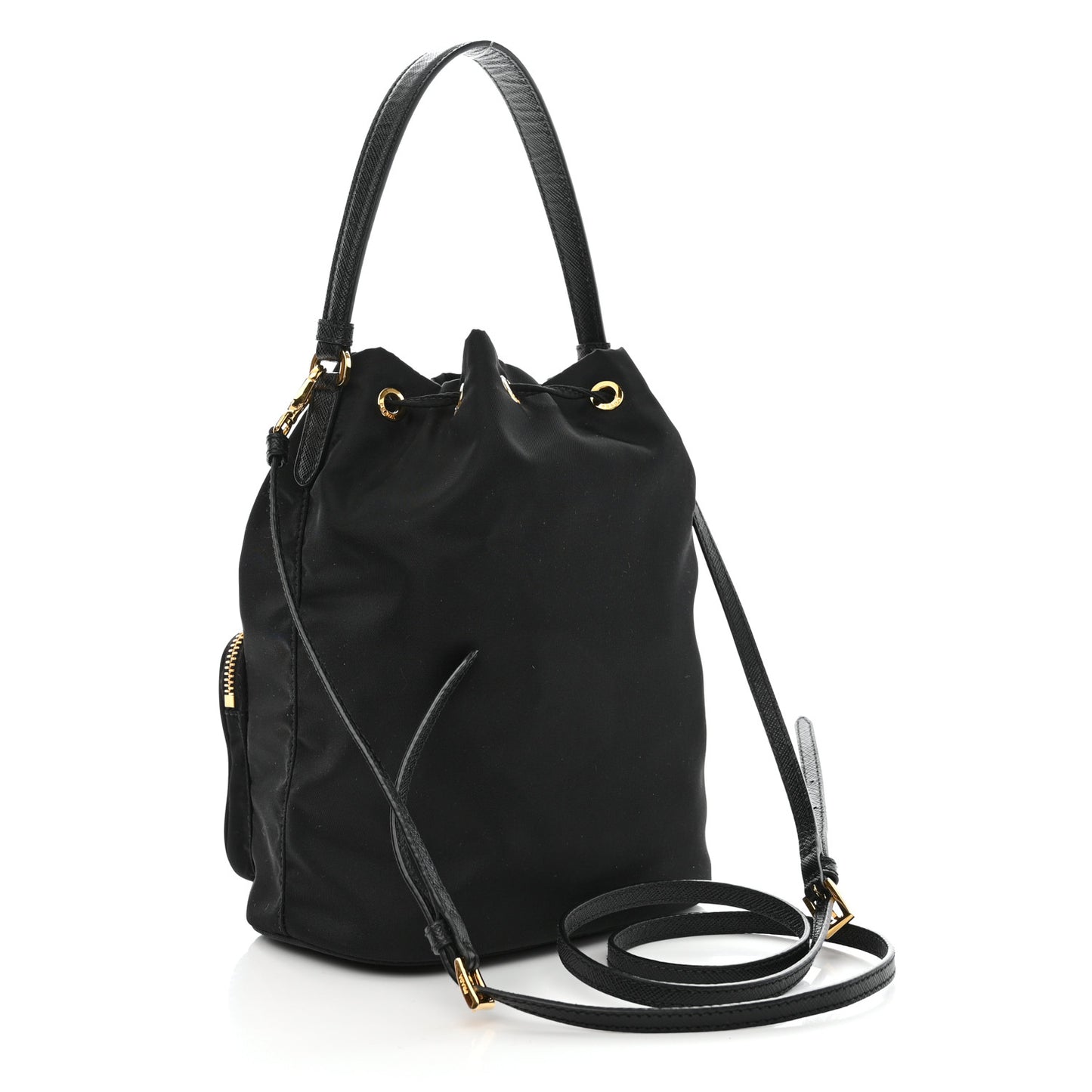 Saffiano Tessuto Nylon Mini Bucket Crossbody Bag Black