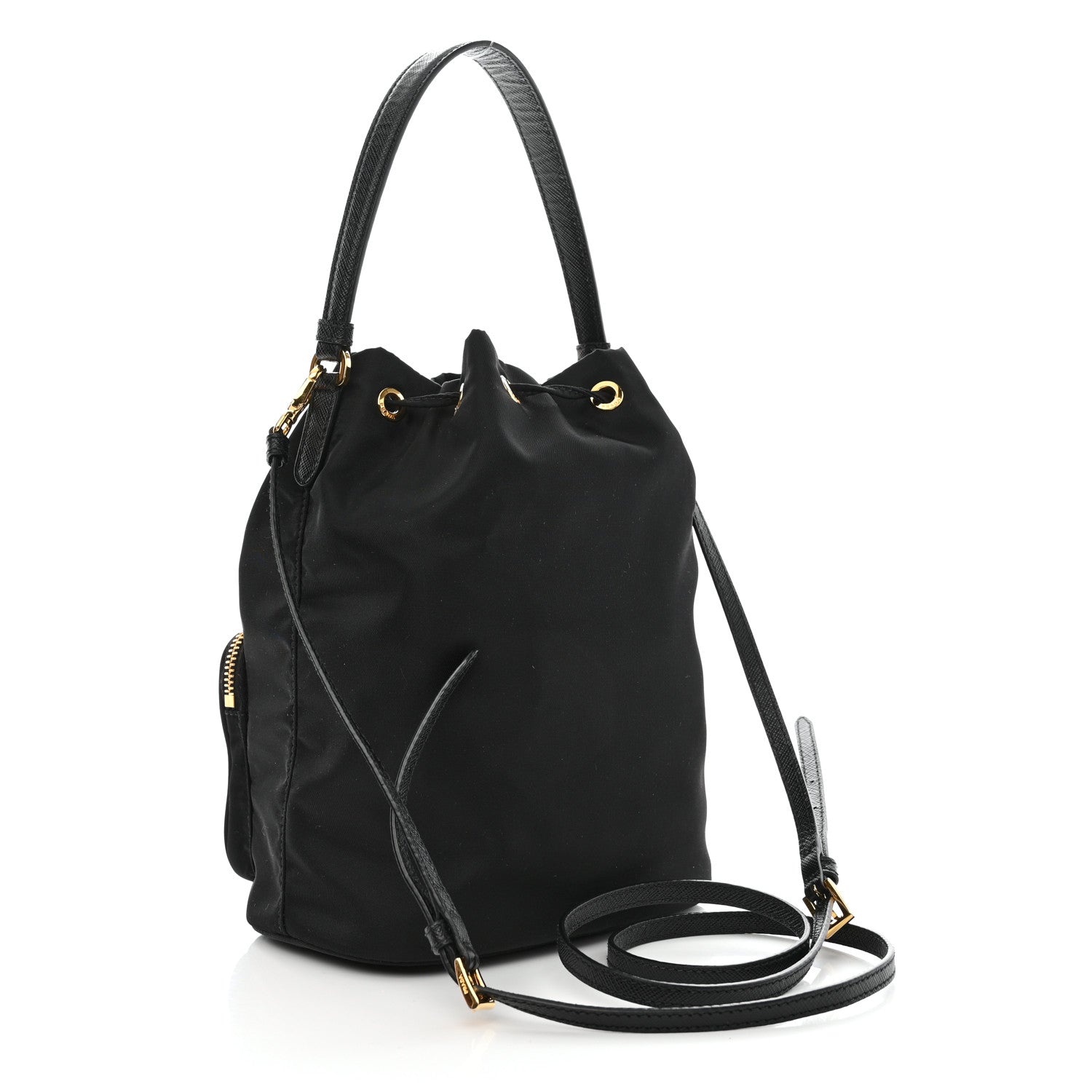 Prada Saffiano Tessuto Nylon Mini Bucket Crossbody Bag Black 3 of 12