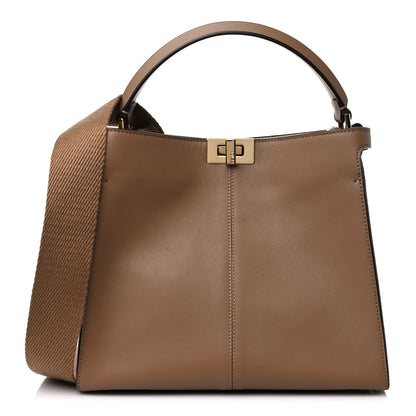 Fendi Vitello Seta Glazed Fabric FF 1974 Medium Peekaboo X-Lite Sand Mogano Panna 1 of 10