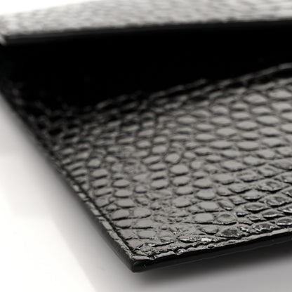 Saint Laurent Calfskin Crocodile Embossed Uptown Monogram Pouch Black 7 of 8