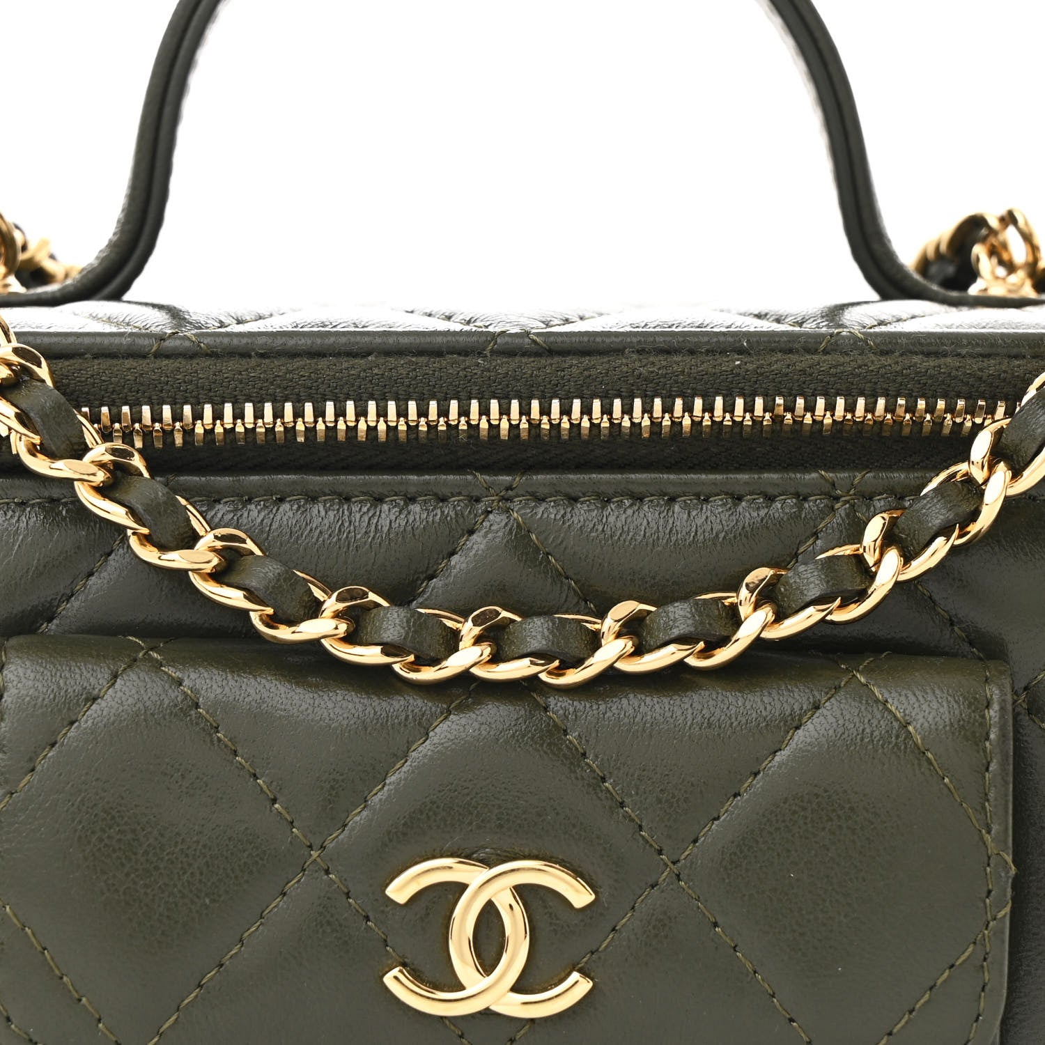 Chanel Lambskin Quilted Polly Pocket East West Top Vanity With Chain Khaki 8 of 11