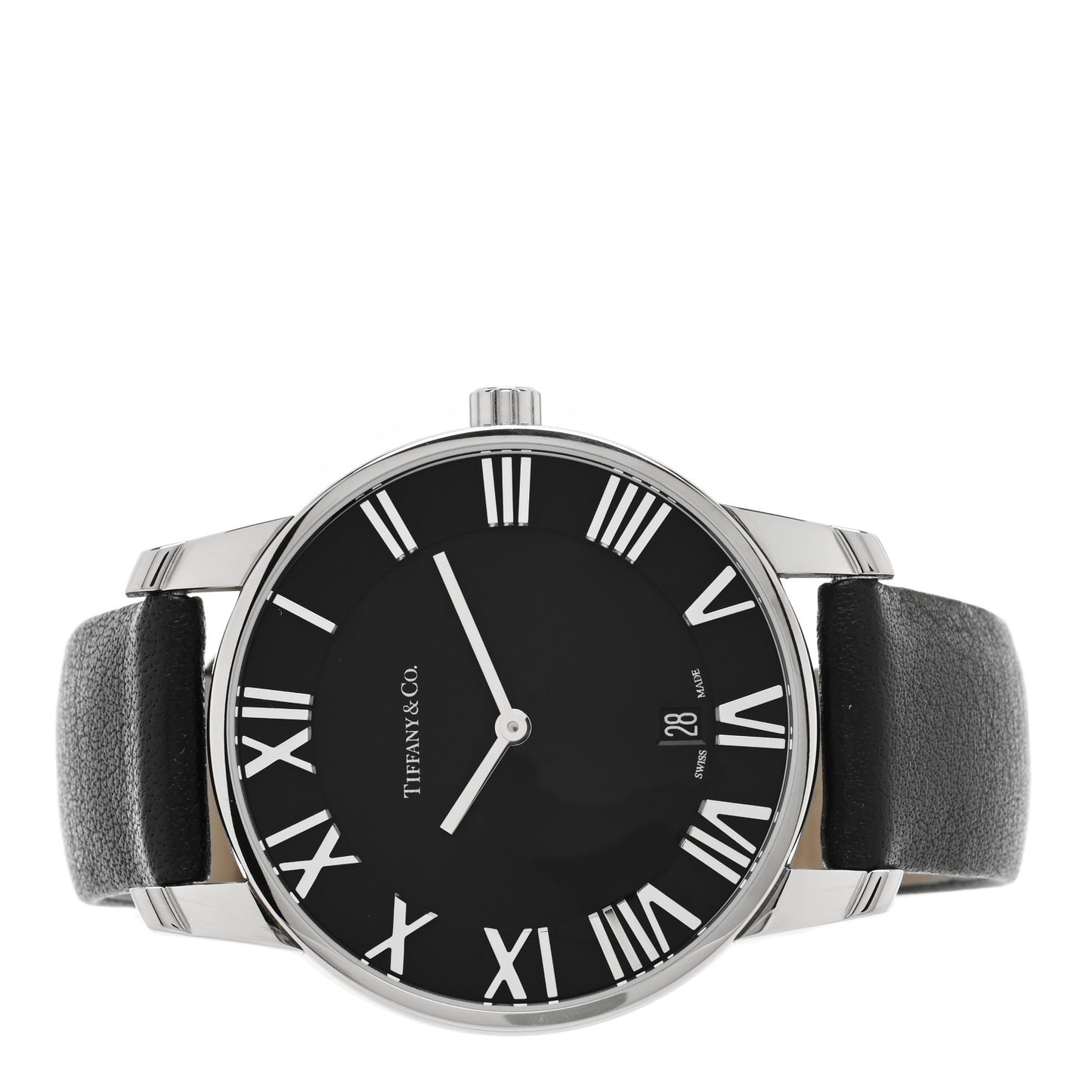 Stainless Steel Calfskin 37mm Atlas 2-Hand Quartz Watch Black