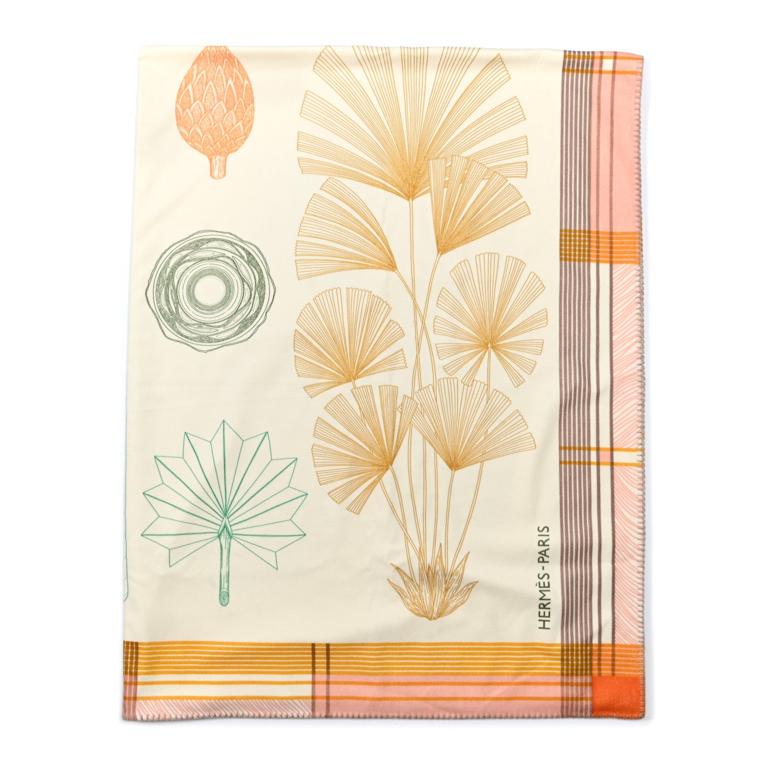 Hermes Wool Cashmere Palmarum Fortunei Blanket Rose Peche Jade 1 of 5