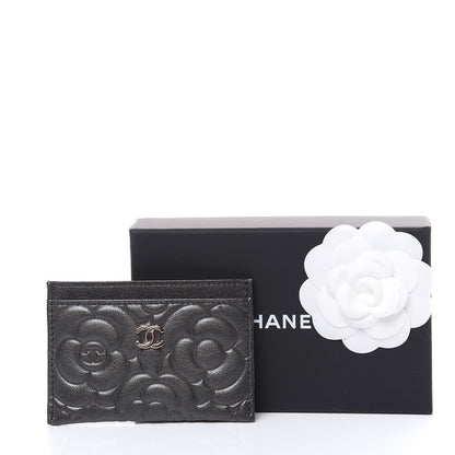 Chanel Goatskin Camellia Embossed Card Holder Grey 9 of 9