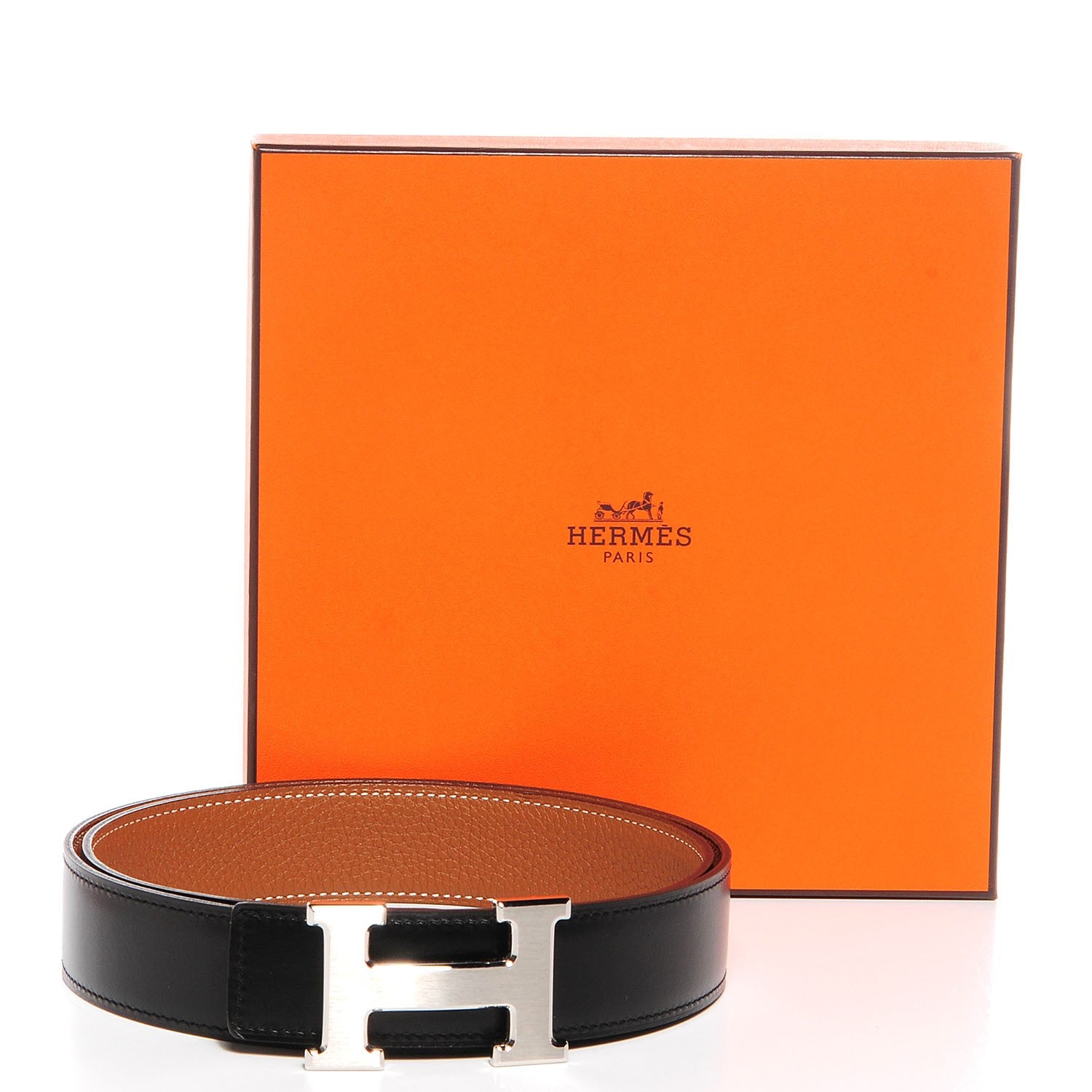 Hermes Box Togo 32mm H Belt Black Silver 90 3 of 8