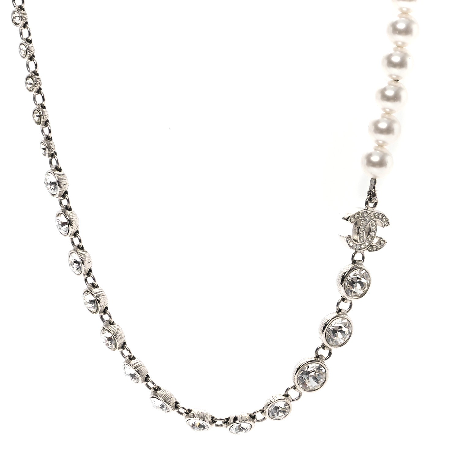 Chanel Pearl Crystal CC Choker Necklace Silver 1 of 5
