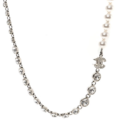 Chanel Pearl Crystal CC Choker Necklace Silver 1 of 5