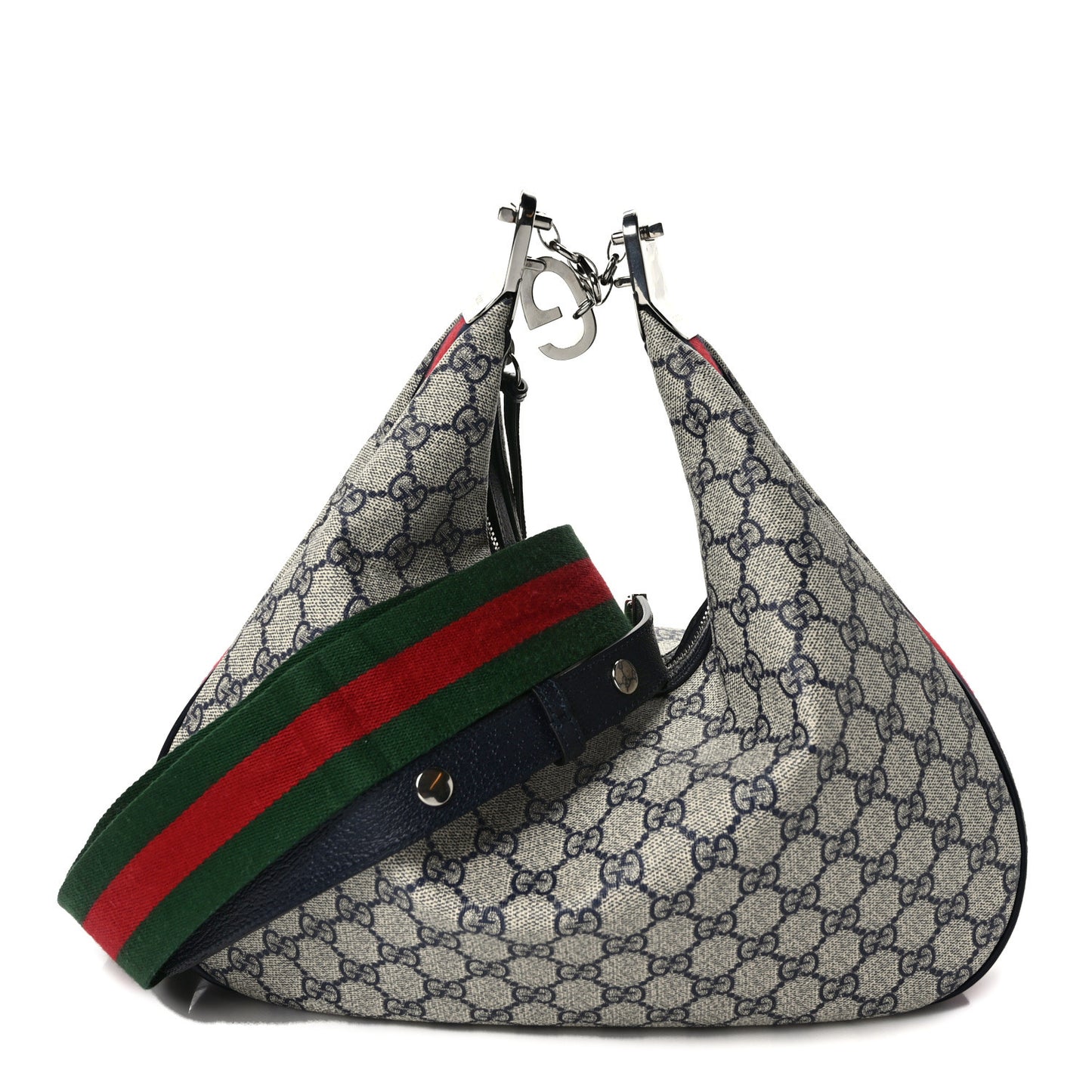 GG Supreme Monogram Textured Calfskin Web Large Attache Shoulder Bag Beige Blue