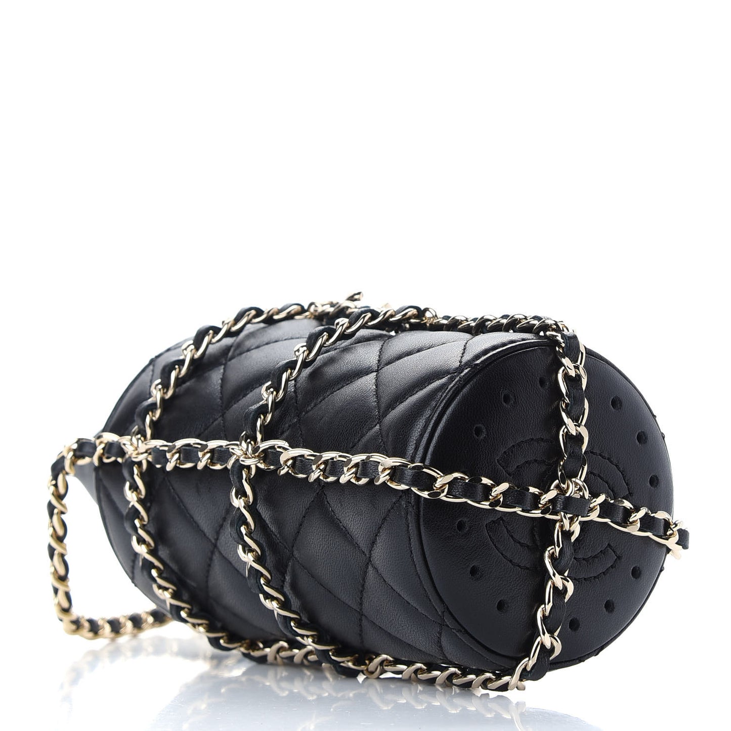 Lambskin Quilted CC To Drink Water Bottle Black Gold