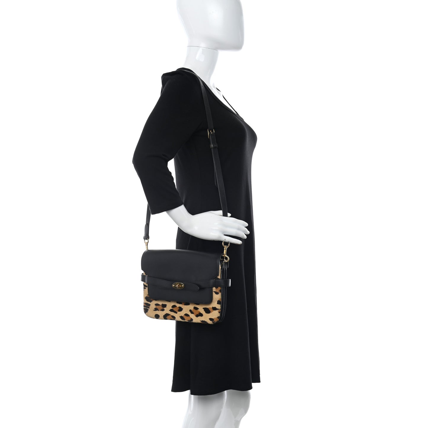 Calf Hair Leopard Print Small Classic Belted Bayswater Satchel Black