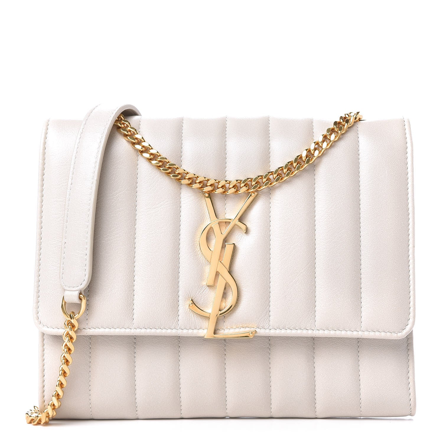 Saint Laurent Lambskin Matelasse Monogram Large Vicky Chain Bag White 1 of 10