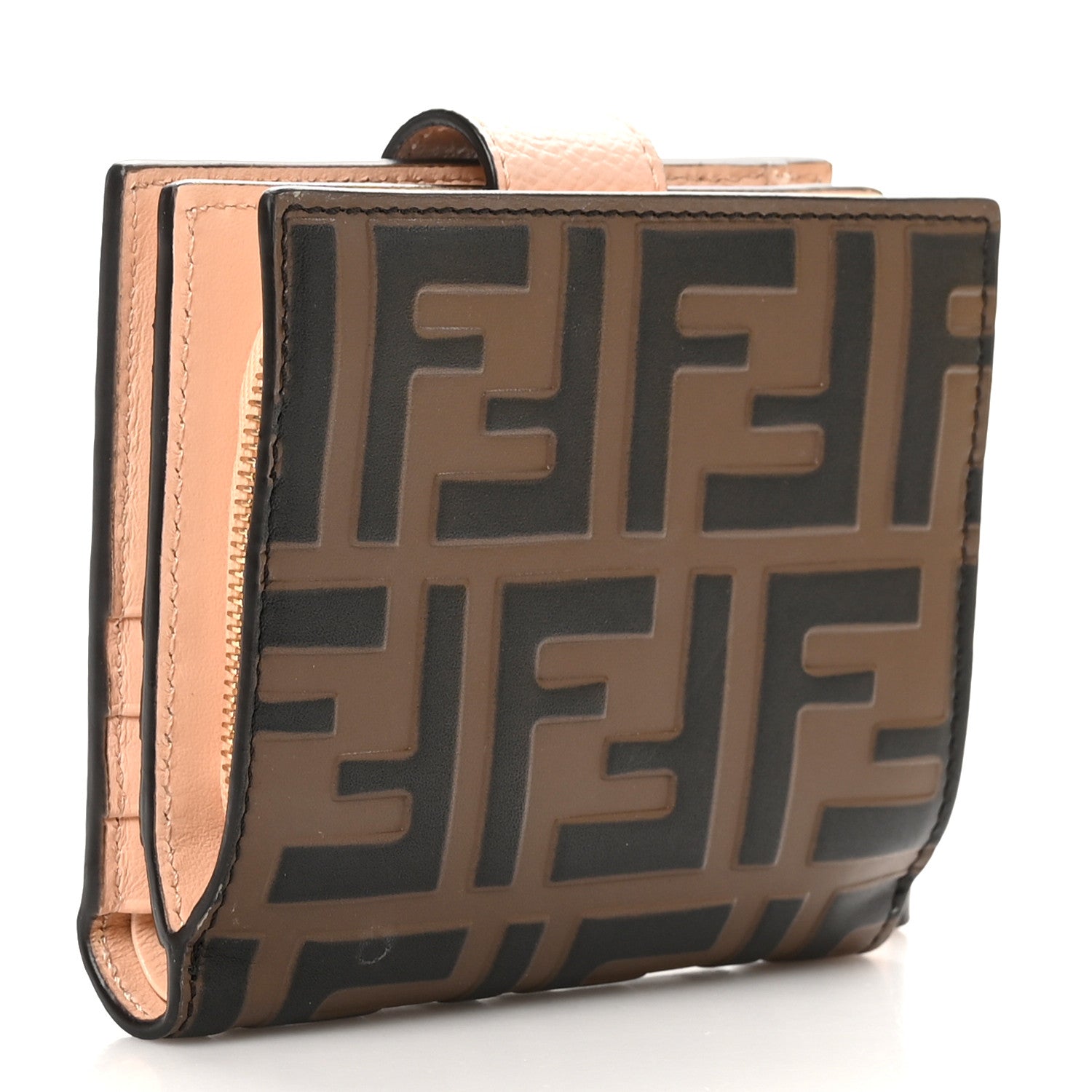 Fendi Vitello Soft F is Fendi Bi-Color FF 1974 Embossed Compact Wallet  Maya Black Light Rose 3 of 11