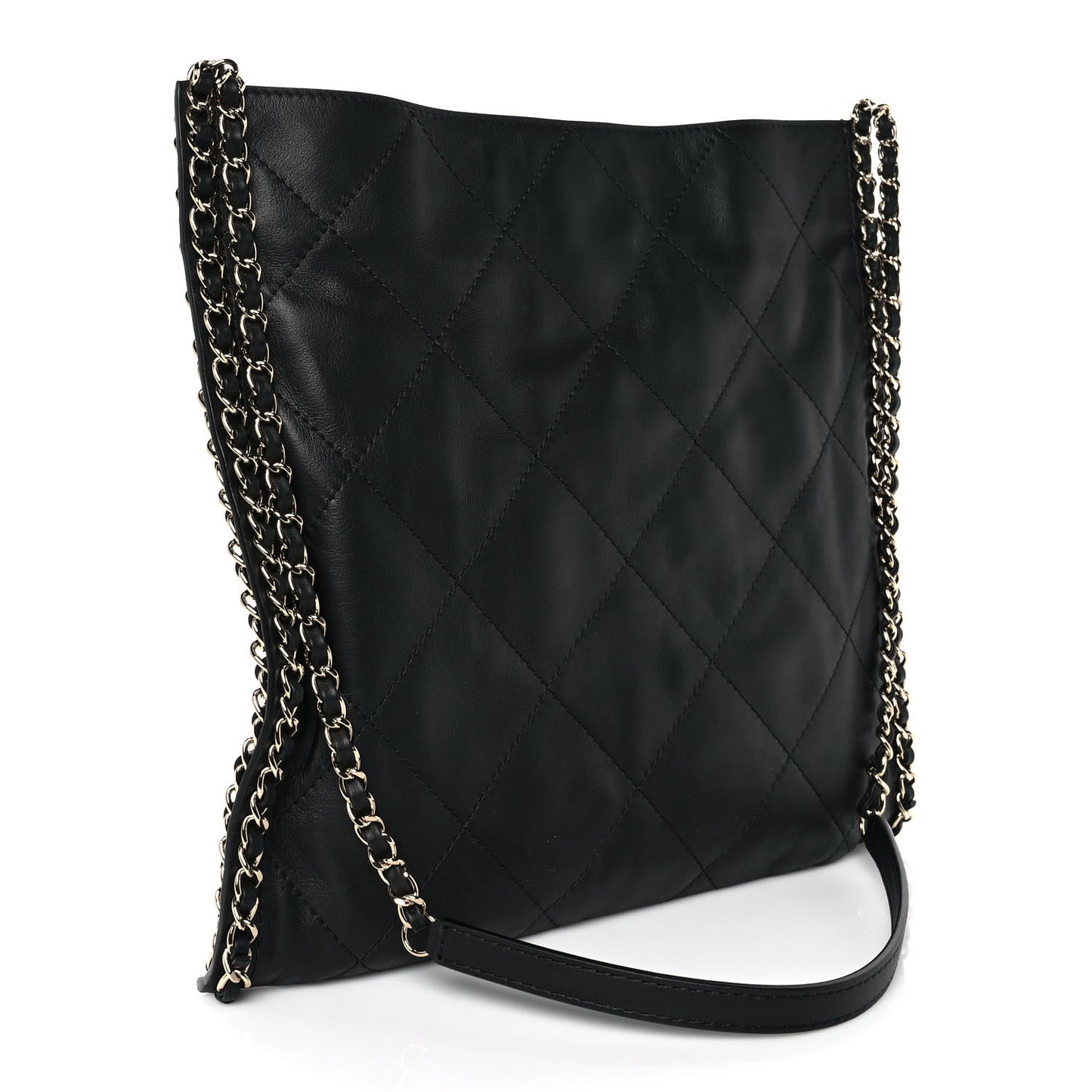 Calfskin Quilted Chain Flat Tote Black