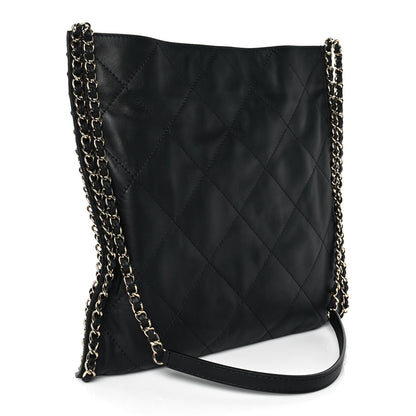 Chanel Calfskin Quilted Chain Flat Tote Black 3 of 10