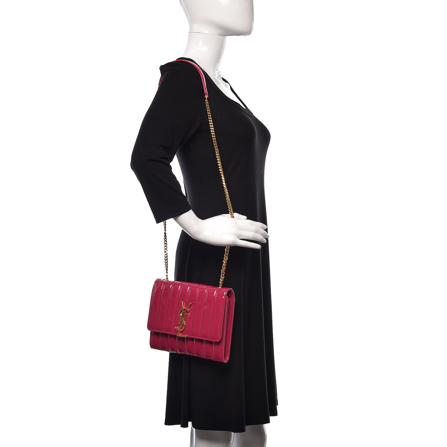 Patent Calfskin Matelasse Monogram Vicky Chain Wallet Neon Bubblegum