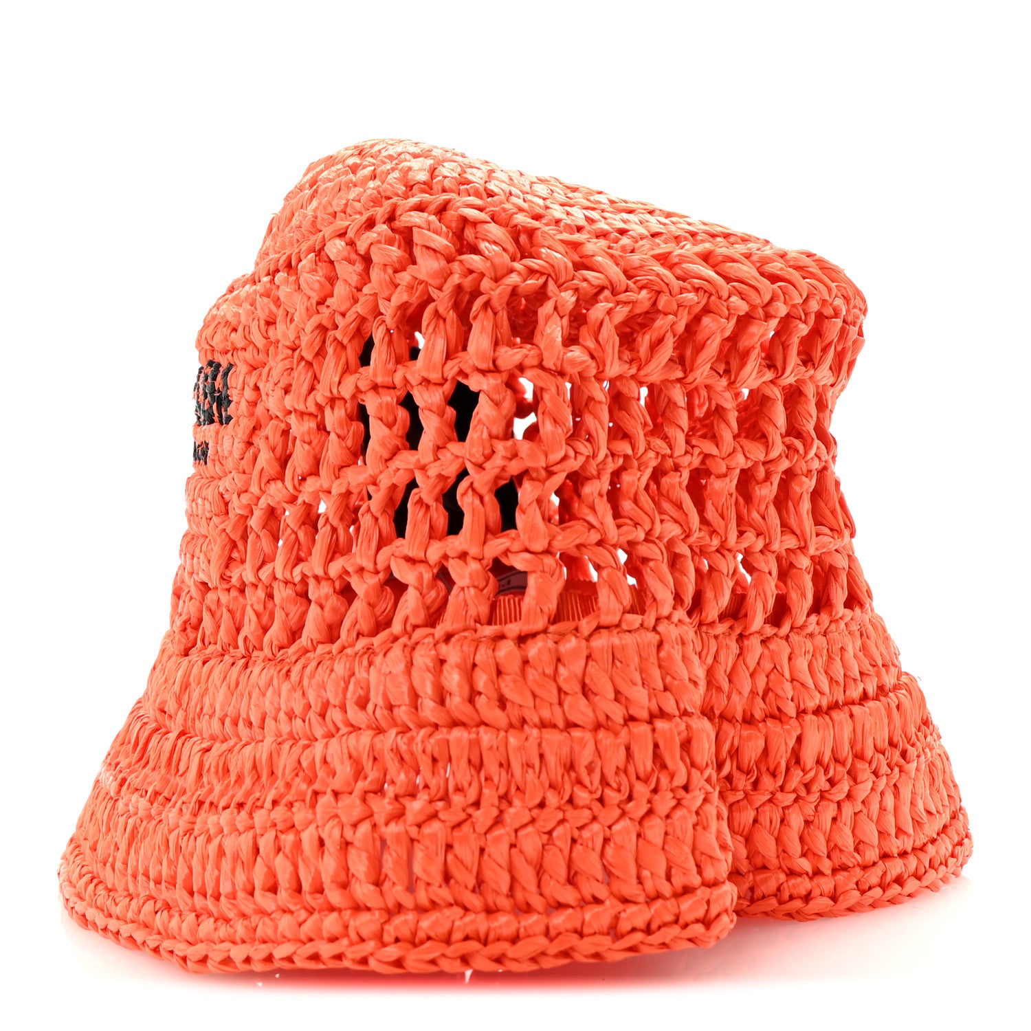 Prada Yarn Raffia Effect Crochet Logo Embroidered Womens Bucket