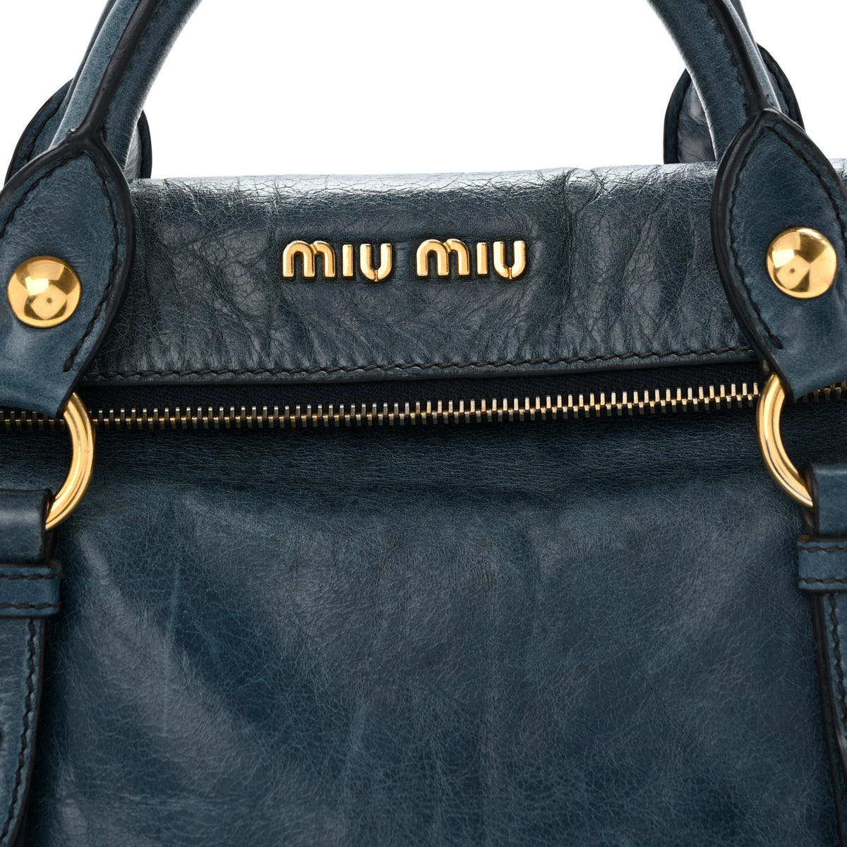 Miu Miu Vitello Lux Medium Bow Bag Blue 7 of 14