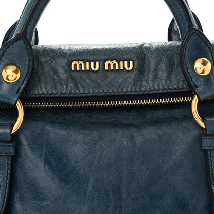 Miu Miu Vitello Lux Medium Bow Bag Blue 7 of 14