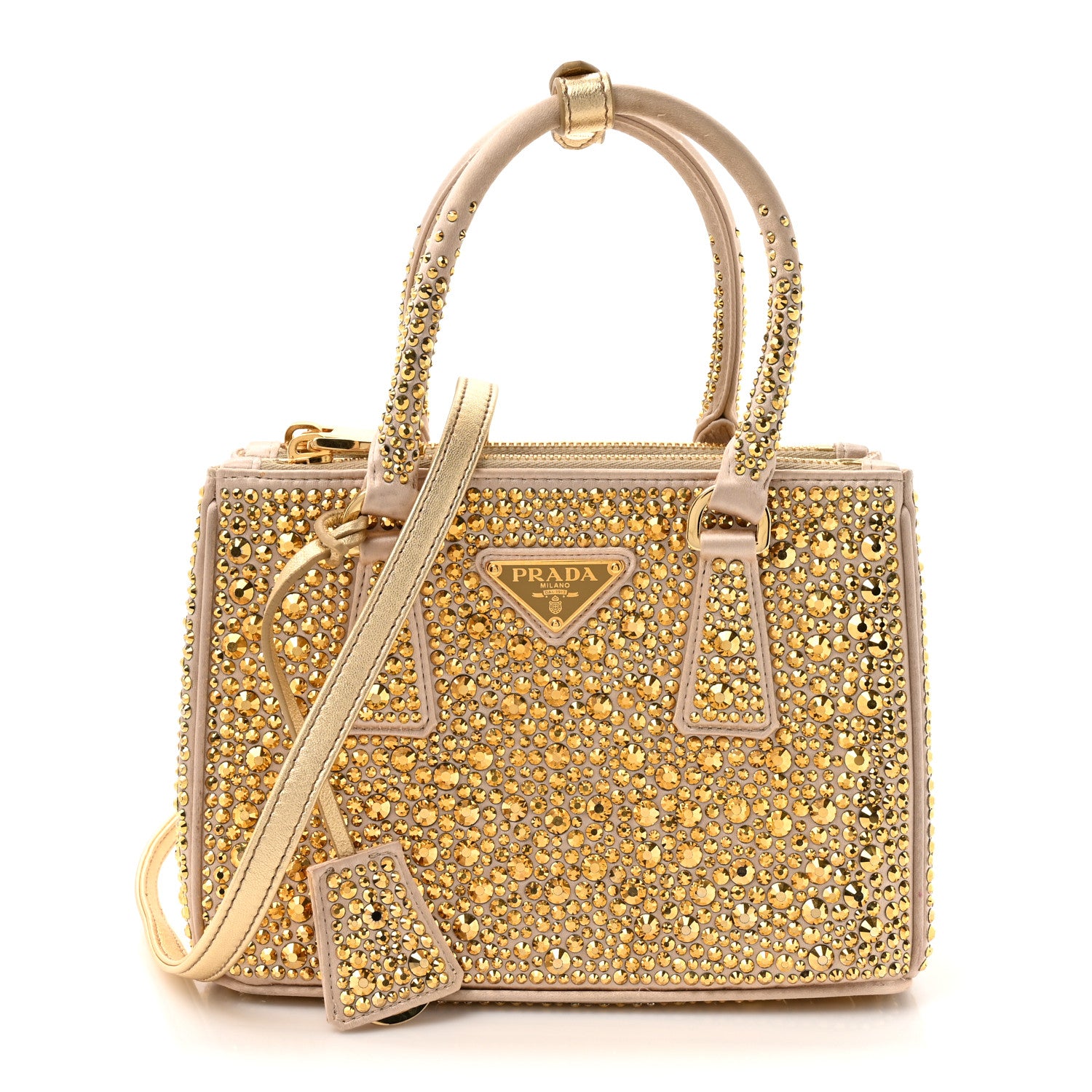 Prada Satin Crystal Mini Galleria Double Zip Tote Platino 1834106