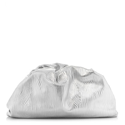 Bottega Veneta Metallic Bark Calfskin Embossed The Pouch Oversized Clutch Silver 1 of 10