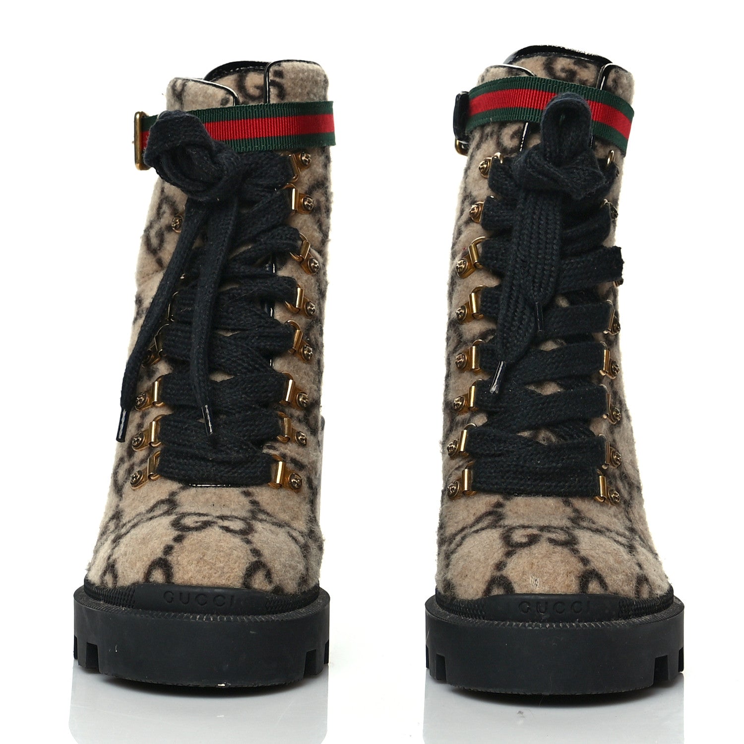 Gucci Covered Wool GG Monogram Womens Lace Up Combat Ankle Boots 37.5 Beige Ebony Black 2 of 10