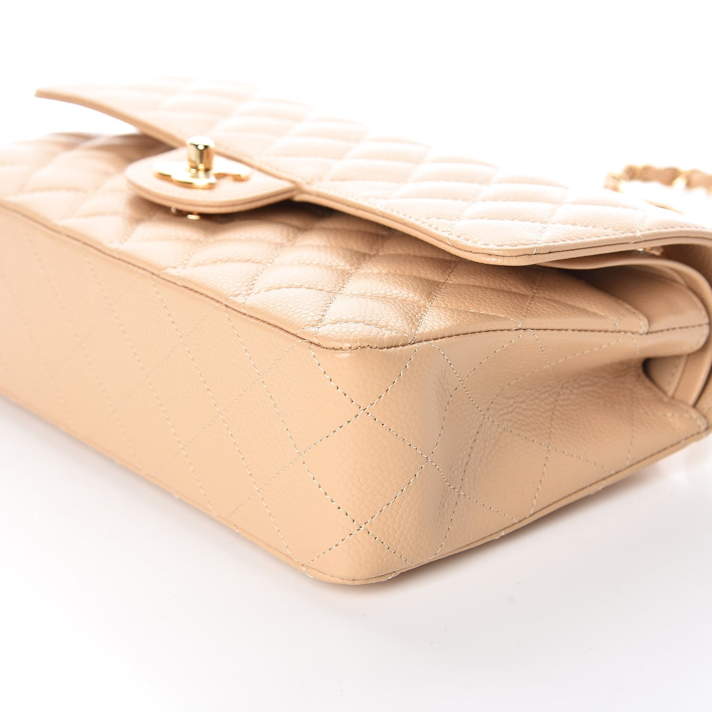 Caviar Quilted Medium Double Flap Beige Clair
