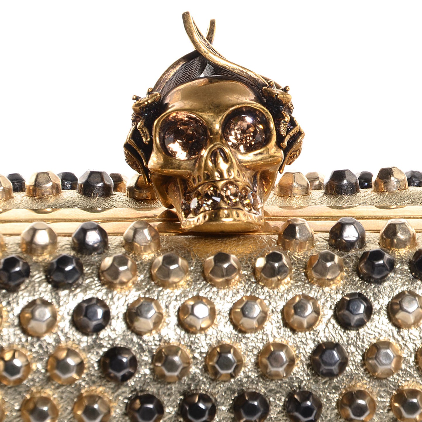 Bee Punk Skull Studded Box Clutch Gold
