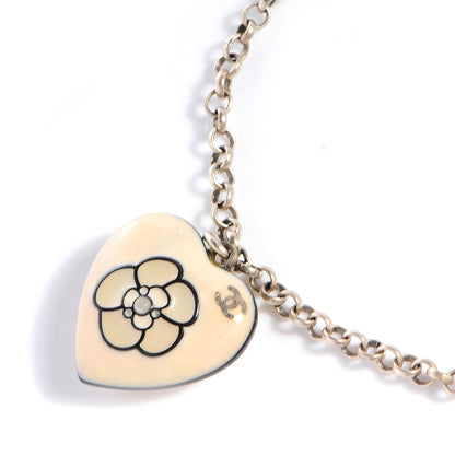 Chanel Enamel Heart CC Camellia Bow Charm Bracelet Silver 4 of 5