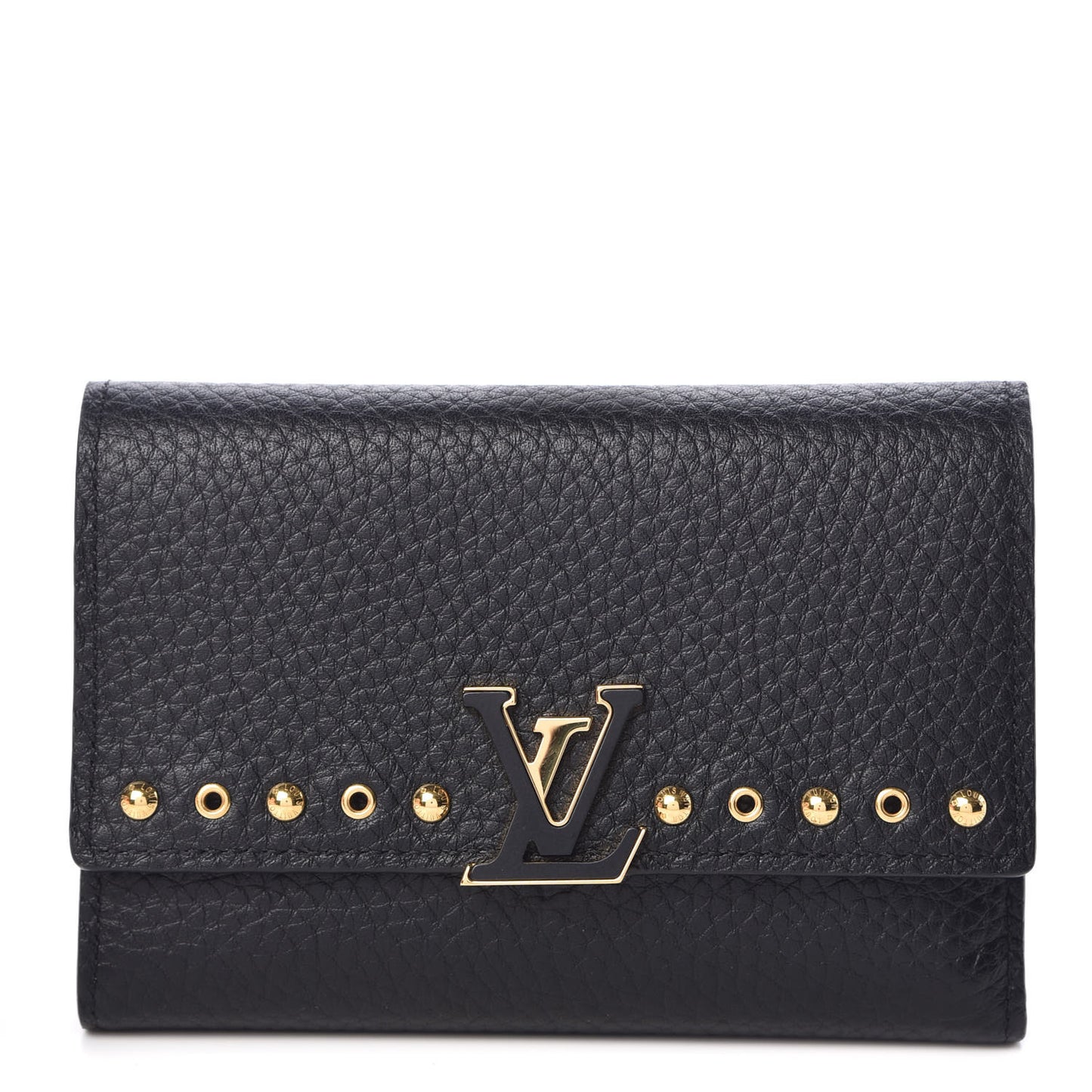 Taurillon Capucines Studded Compact Wallet Black