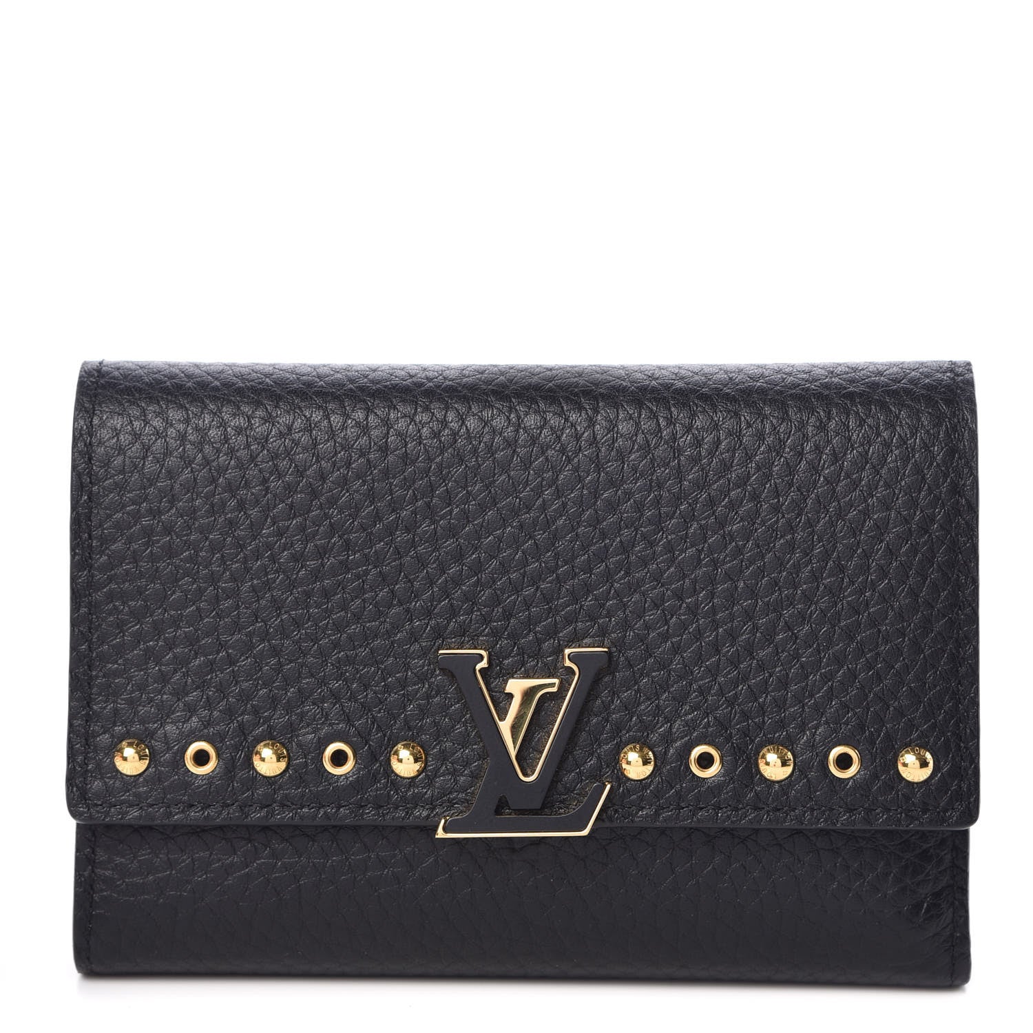 Louis Vuitton Taurillon Capucines Studded Compact Wallet Black 1 of 8